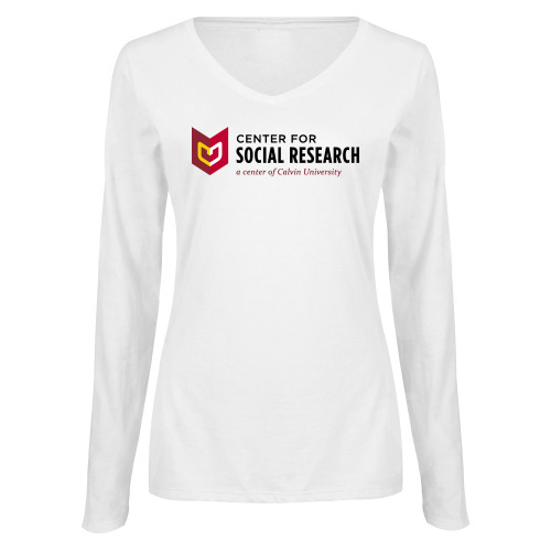  Womens White Long Sleeve V Neck Tee  - Center for Social Research