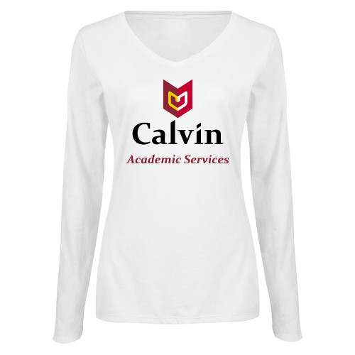  Womens White Long Sleeve V Neck Tee  - Academic Services