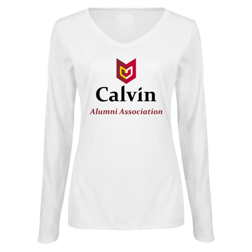  Womens White Long Sleeve V Neck Tee  - Alumni Association