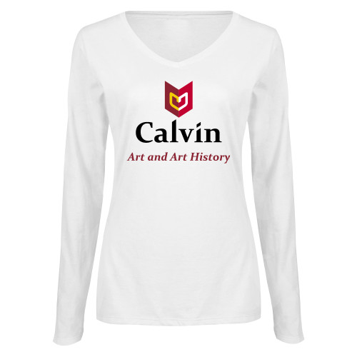  Womens White Long Sleeve V Neck Tee  - Art and Art History