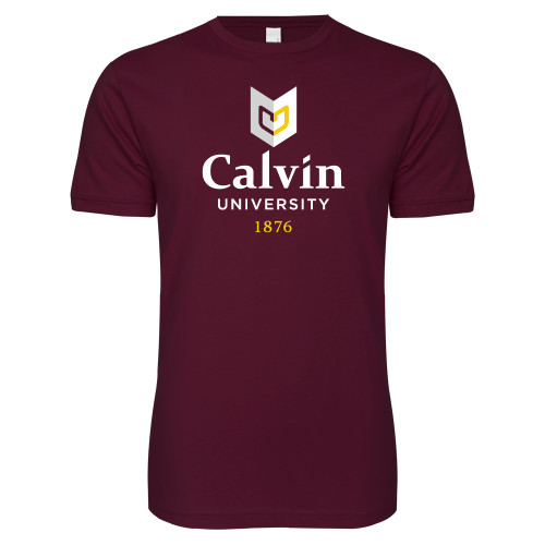  Next Level Maroon SoftStyle T Shirt - University Logo 1876 Vertical