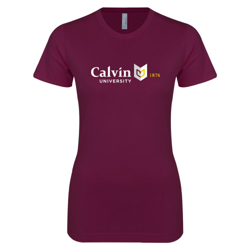  Next Level Womens Maroon Boyfriend Tee - University Logo 1876 Horizontal