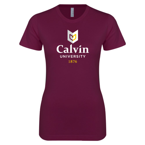  Next Level Womens Maroon Boyfriend Tee - University Logo 1876 Vertical