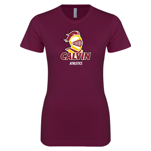 Next Level Womens Maroon Boyfriend Tee - Athletics Stacked