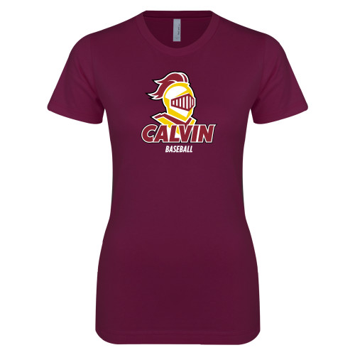  Next Level Womens Maroon Boyfriend Tee - Baseball Stacked
