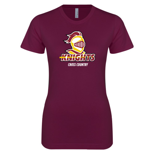  Next Level Womens Maroon Boyfriend Tee - Cross Country Stacked