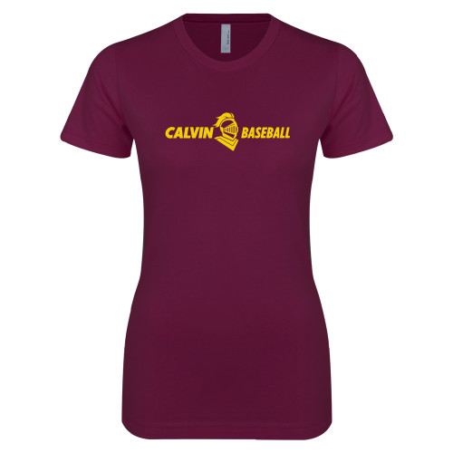  Next Level Womens Maroon Boyfriend Tee - Baseball Horizontal