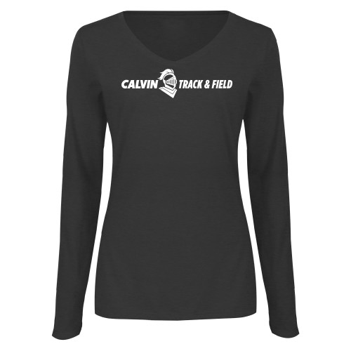  Womens Dark Heather Long Sleeve V Neck Tee  - Track and Field Horizontal