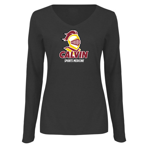  Womens Dark Heather Long Sleeve V Neck Tee  - Sports Medicine
