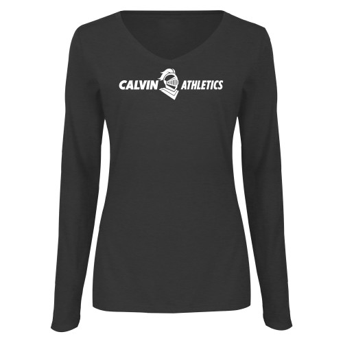  Womens Dark Heather Long Sleeve V Neck Tee  - Athletics Horizontal