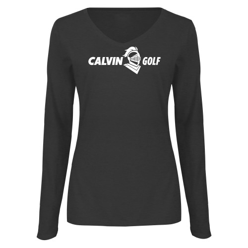  Womens Dark Heather Long Sleeve V Neck Tee  - Golf Horizontal