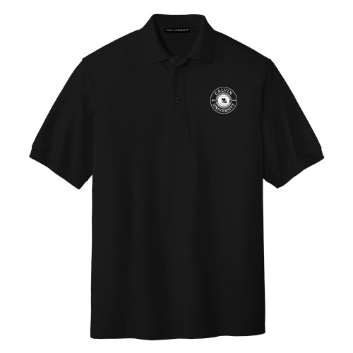  Black Silk Touch Polo - Calvin University English Seal - 150th Anniversary