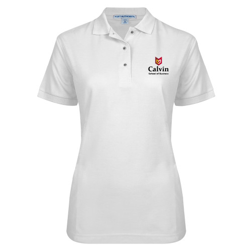  Womens Silk Touch White Pique Polo - School of Business