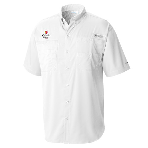  Columbia White Tamiami Performance Short Sleeve Shirt - University Logo 1876 Vertical