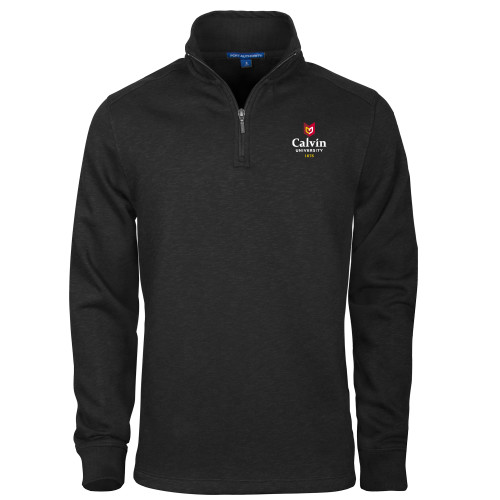  Black Slub Fleece 1/4 Zip Pullover - University Logo 1876 Vertical