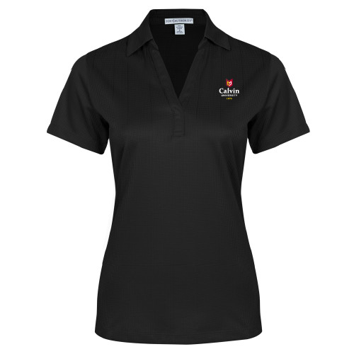  Womens Black Performance Fine Jacquard Polo - University Logo 1876 Vertical