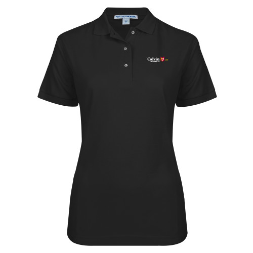  Womens Silk Touch Black Pique Polo - University Logo 1876 Horizontal