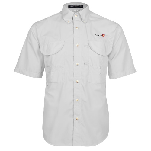 White Fishing Shirt Performance Short Sleeve - University Logo 1876 Horizontal