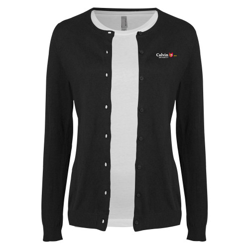  Womens Black Cardigan Sweater - University Logo 1876 Horizontal