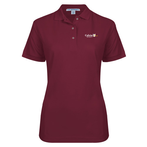  Womens Silk Touch Maroon Pique Polo - University Logo 1876 Horizontal