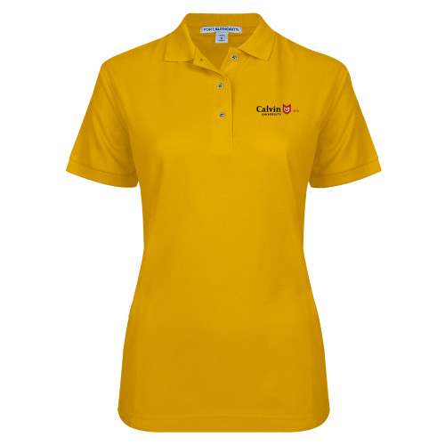  Womens Silk Touch Gold Pique Polo - University Logo 1876 Horizontal