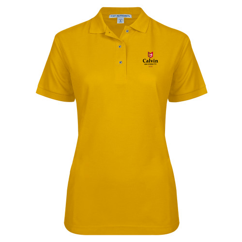  Womens Silk Touch Gold Pique Polo - University Logo 1876 Vertical