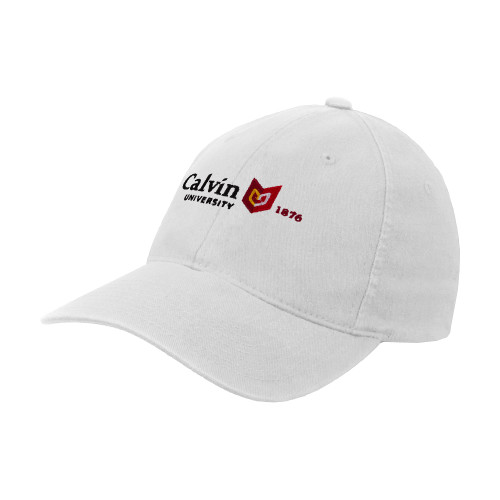  White Flexfit Structured Low Profile Hat - University Logo 1876 Horizontal