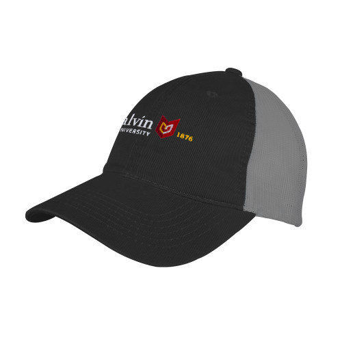  Black/Charcoal Mesh Back Unstructured Low Profile Hat - University Logo 1876 Horizontal