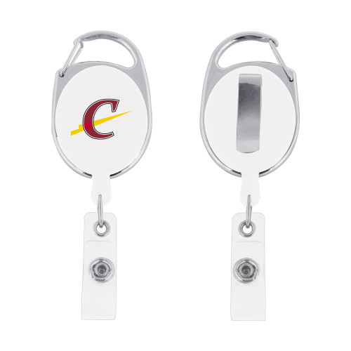  White Oval Retractable Badge Holder w/Clip - Athletic C