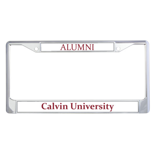  Alumni Metal License Plate Frame in Chrome - Calvin University Wordmark