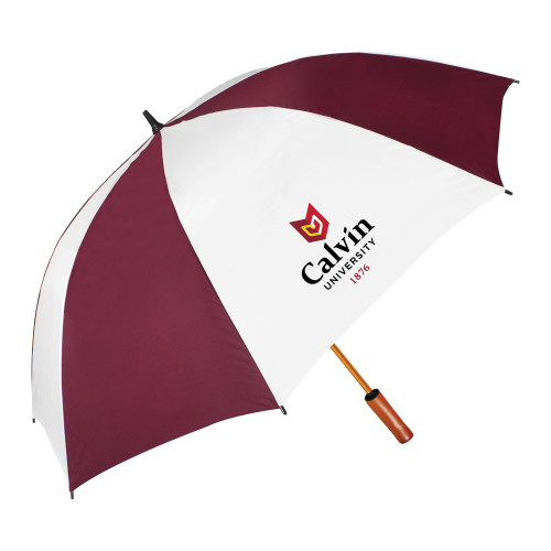  64 Inch Maroon/White Umbrella - University Logo 1876 Vertical