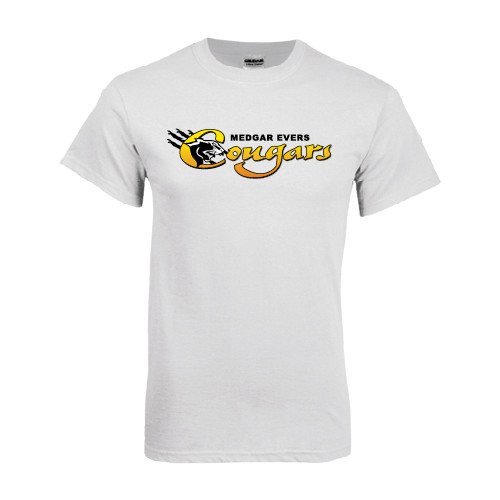 College White T Shirt-Medgar Evers Cougars