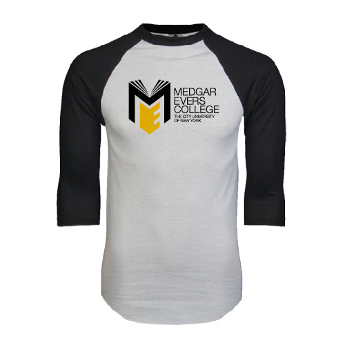 College White/Black Raglan Baseball T Shirt-Official Logo