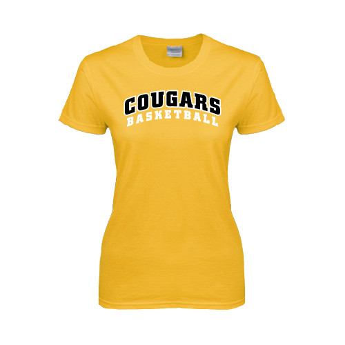 College Womens Gold Short Sleeve Tee-Basketball