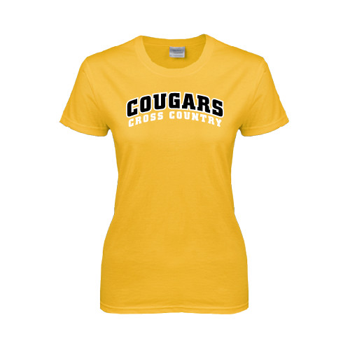 College Womens Gold Short Sleeve Tee-Cross Country