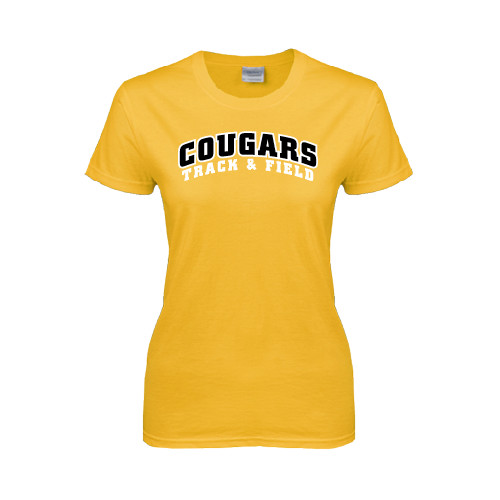 College Womens Gold Short Sleeve Tee-Track and Field