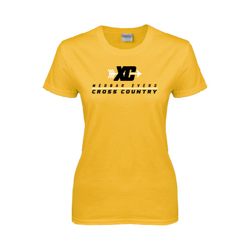 College Womens Gold Short Sleeve Tee-Cross Country Design