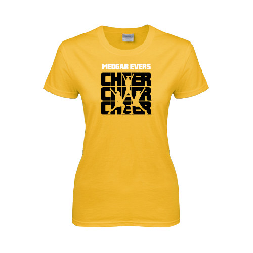 College Womens Gold Short Sleeve Tee-Cheer Design