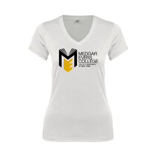 College Next Level Womens White Ideal V Tee-Official Logo