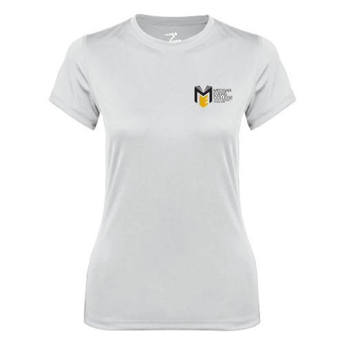 College Womens White Performance Tee-Official Logo