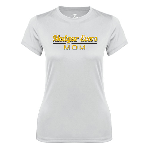 College Womens White Performance Tee-Mom