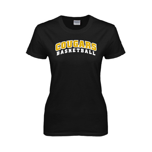 College Womens Black Short Sleeve Tee-Basketball