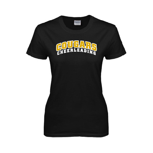 College Womens Black Short Sleeve Tee-Cheerleading