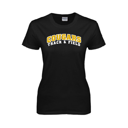 College Womens Black Short Sleeve Tee-Track and Field