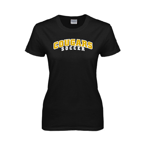 College Womens Black Short Sleeve Tee-Soccer