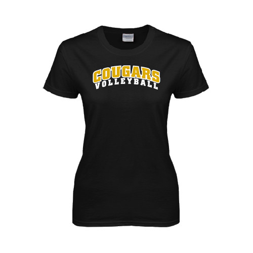 College Womens Black Short Sleeve Tee-Volleyball