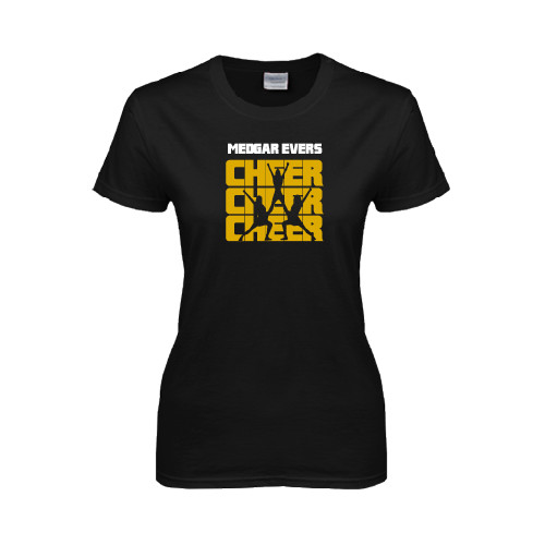 College Womens Black Short Sleeve Tee-Cheer Design