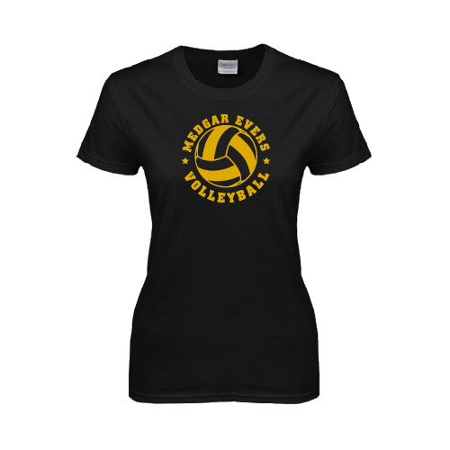 College Womens Black Short Sleeve Tee-Volleyball Design