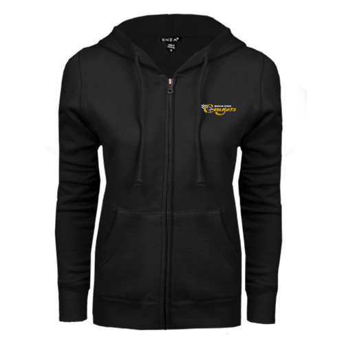 College ENZA Womens Black Fleece Full Zip Hoodie-Medgar Evers Cougars