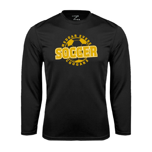 College Black Performance Long Sleeve Shirt-Soccer Design